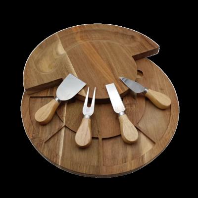 China Sustainable High Quality Luxury Round Acacia Wood Cheese Board Set Cheese Board With Knife Set Charcuterie Board Serving Platter for sale