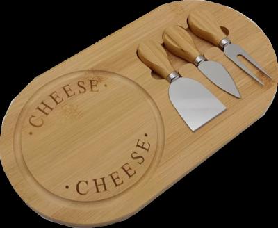 China Hot Sale 100% 3 Pieces Sustainable Natural Bamboo Wooden Set Cheese Board Bamboo Cheese Serving Tray With Knife Cutlery for sale