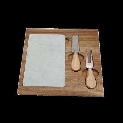 China Sustainable Luxury Customize OEM Acacia Wood Cheese Boards Sets Acacia And Marble Cutting Board With Cutlery Cheese Serving Tray With Knife for sale