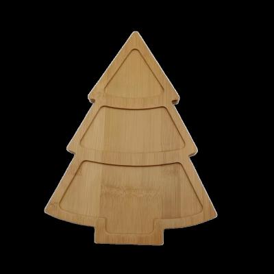 China Sustainable Factory Wholesale Price Divided Christmas Tree Shaped Bamboo Snack Dishes Customized Logo Decoration Food Serving Tray for sale