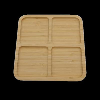 China Sustainable High Quality 100% Natural Bamboo Square 4 Compartment Snack Serving Tray Bamboo Platters Plates For Nuts Candy Fruits for sale