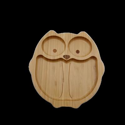 China Owl Shaped Bamboo Silicone Suction Animal Customized Eco-friendly Sustainable Plates Dinner Serving Bamboo Wooden Snack Plates Tableware for sale