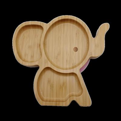 China Hot Selling Sustainable Eco-Friendly Cartoon Animal Elephants Shaped Suction Bamboo Dishes 3 Compartments Bamboo Dinner Dishes for sale