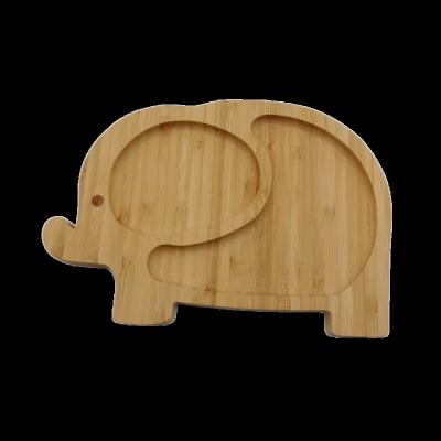 China Sustainable High Quality Food Grade Customized Animal Elephant Shaped Bamboo Wooden Snack Plate Bamboo Divided 2 Compartment Dinner Dishes for sale