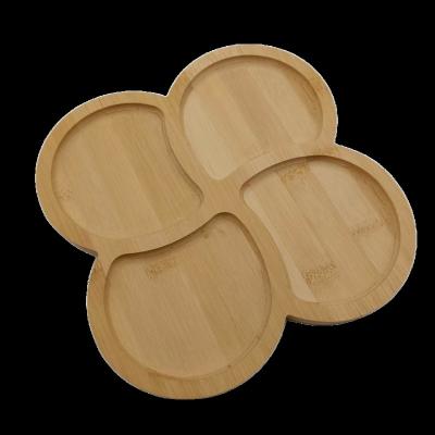 China Sustainable Hot Selling 4 Compartment Bamboo Food Serving Tray Bamboo Wooden Snack Plates for Party Dessert Tray for sale