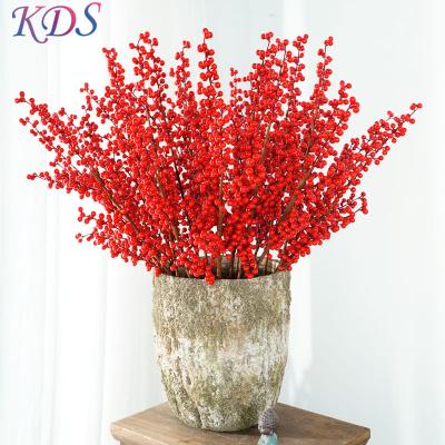 China Contemporary Artificial Red Berry Picks Fake Plants Holly Berries for Home Decoration Bubble Acacia Christmas Red Fruit Red Fruit for sale