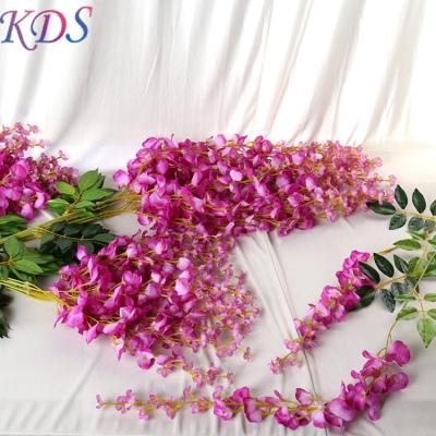 China Eco-friendly Decoration Materials Artificial Flower Hanging Wisteria Fake Flowers Artificial Fake Plastic Plants Flower Vine For Wedding Garden for sale