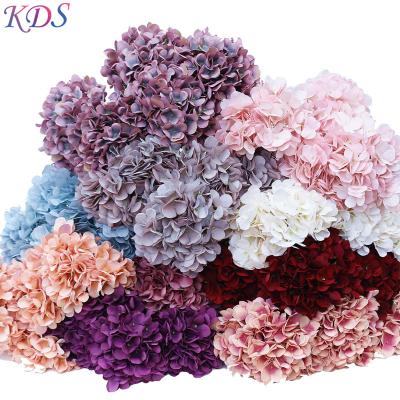 China Beautiful Colorful Silk Flowers Hydrangea Dried Real Touch Hydrangea Fake Artificial Large Preserved Flower 5 Heads For Wedding Home Decoration for sale