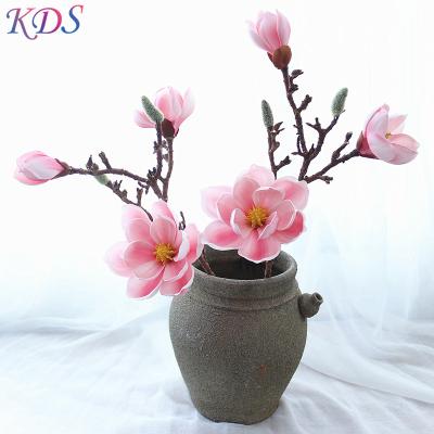 China Home Real Foam Cotton Touch Artificial Silk Fake Flower Three Heads Single Magnolia Artificial Flowers For Wedding Indoor Garden Decoration for sale