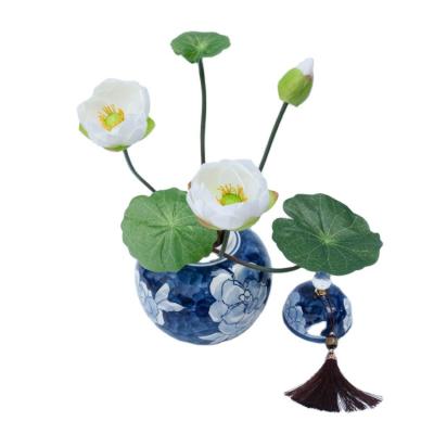 China 3 Heads Flowers with Tall Fake Lotus Flower Artificial Plastic Lotus Plants for Wedding Garden Decoration for sale