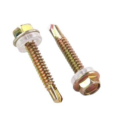 China Carbon Steel Flat Head Hex Flange Self Drilling Screw With Plastic Washer for sale