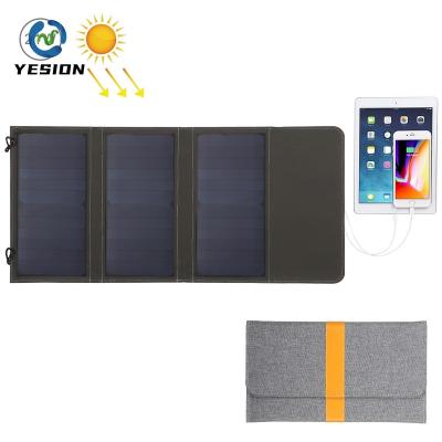 China 2022 New 21W Foldable Portable Indoor Outdoor Silicon Solar Power Bank Panel Charger Monocrystalline USB Port For Mobile Phone Battery for sale