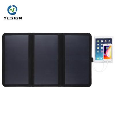 China 12V 21W Indoor Outdoor Ultra-thin Waterproof Foldable Charger Dual USB Panels Portable Outdoor Solar Power Bank For Mobile Phone Battery for sale