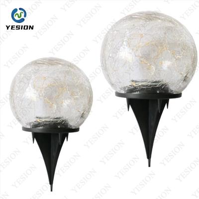 China Morden Pathway Outdoor Crackle Glass Globe Stake For Lawn Lamp Solar Garden LED Lights for sale