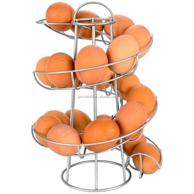 China Viable Spiral Organizer Design Egg Rack Storage Display Stainless Steel Egg Skelter Dispenser Wire Chicken Egg Holder for sale