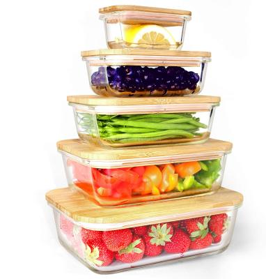 China 2020 Sustainable Bamboo Food Containers Set Glass Food Storage Containers With Bamboo Lids for sale