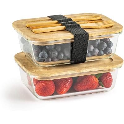 China 2020 Viable Glass Food Storage Containers With Lids Bamboo Eco Friendly Meal Prep Containers Airtight Plastic Free , BPA Free for sale