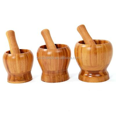 China Viable Multifunctional Wooden Garlic Press Mortar and Pestle Set Ginger Spices Mortar Pestle Set Bowl Manual Grinding Crusher Kitchen Tool for sale