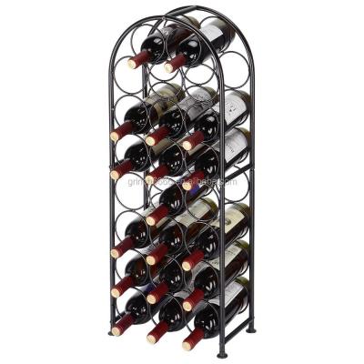 China 2021 NEW 23 Bottle Sustainable Metal Arched Free Standing Floor Wine Rack Holders With 4 Adjustable Foot Pads, Black for sale