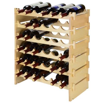 China Modular Stackable 36 Bottle 6 Tier Natural Wood Sustainable Wine Rack, Free Standing Solid Natural Wood Wine Rack Display Racks for sale