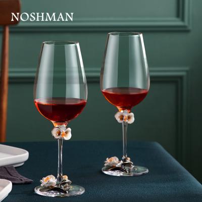 China Household Hand Painted Glass Goblet Set Gift Color NOSHMAN Enamel Red Wine Set Luxury Crystal Glass Goblet Handmade Enamel Wine Glass for sale