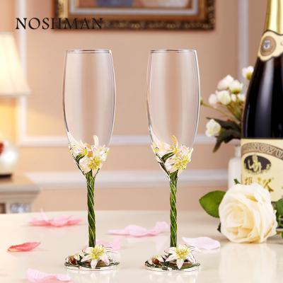 China GIFT BOX NOSHMAN Crystal Red Wine Glasses With GIFT BOX Crystal Wine Glasses For Party Hand Enamel Flower Blown Wine Bottle for sale