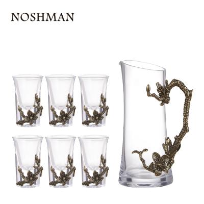 China NOSHMAN Modern Mini Wine Cup Holder Bronzed Cup Set Bar Vodka Flower Crystal Liquor Spirits Decanter Shot Wine Glass Set copa de vino for sale