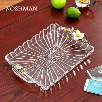 China Creative Viable Hot Sale Enamel NOSHMAN Crystal Glass Tea Cake Dessert Tray Decorative Rectangular Glass Serving Christmas Gifts for sale