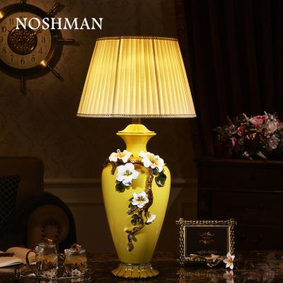 China Best Gift Modern European Style Floral Painted Bedroom NOSHMAN Near Office Luxury Home Hotel Hotel Enamel Ceramic Table Lamp With Shade for sale