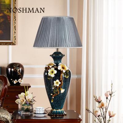 China Eco-friendly Luxury Living Room Decoration Hotel Home NOSHMAN Open Handmade Enamel Crystal Table Lamp With Flower Shade for sale