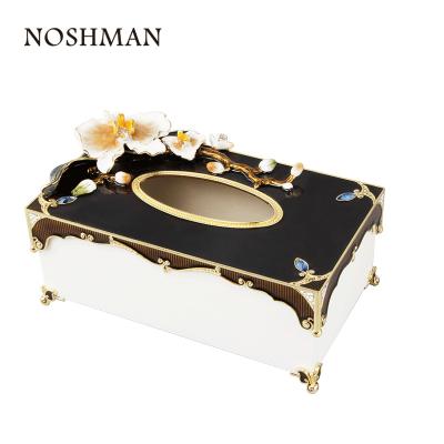 China Nordic Custom Gold Art Decor NOSHMAN Home Christmas TV Gifts Facial Massage Covers Luxury Enamel Metal Tissue Holder Box for sale