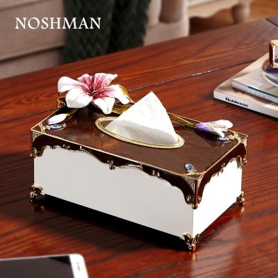 China Beautiful Appearance NOSHMAN Home Table Decoration Handmade Enamel Flower Technology Metal Tissue Paper Box for sale