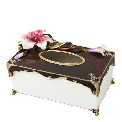 China Caja de panuelos Luxury Golden Look Beautiful Face Covers NOSHMAN Modern Rectangular Aluminum Christmas Gifts Creative Face Covers Enamel Metal Tissue Box for sale