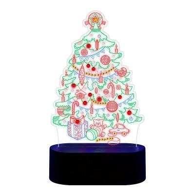 China Custom Cartoon Christmas Tree Ornament Handmade Light Led Lamp Diamond Painting For Kids for sale