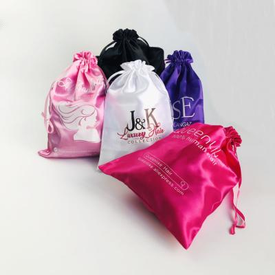 China 20pcs Promotion Luxury Custom Logo Wholesale Custom Logo Drawstring Satin Silk Bags For Wig Packaging / OEM Packaging Bags for sale