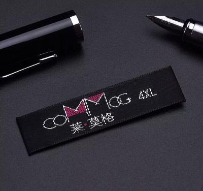 China Custom sustainable printed logo eco heat seal 3d damask satin luxury cotton woven label for garment for sale