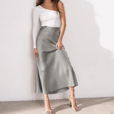 China 2022 New Spring Breathable High Waist Ladies Fashion Long Skirt Silky Satin Smoothly Super Soft Elegant Split Skirt for sale