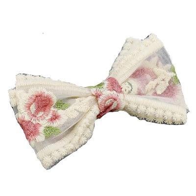 China [HA1029] Medium Size Ribbon Flower Embroidery Classic Hair Accessories Knot Bow Ribbon Style High Quality Scrunchies. for sale