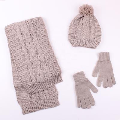 China Fur Ball Beanie Hat Winter Warmer [S31006] Knit Scarf, Pompom Beanie Hat, Winter Glove Coverall Set For Men And Women. for sale