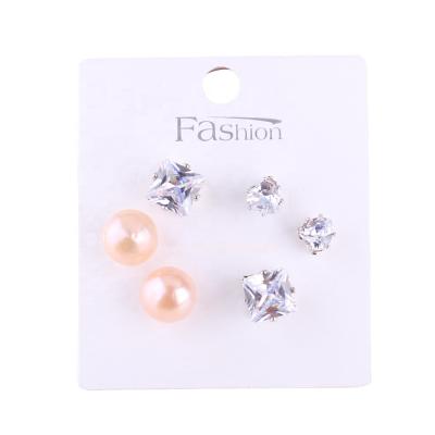 China [ER1027] 3 Pairs Cute Freshwater Pearl, Square Princess Cut and Heart Cubic Zirconia Stud Earring Combination Set. for sale