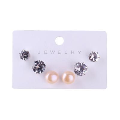 China CLASSIC [ER1009] 3 Size Freshwater Pearl Mix With Multi-size Zircon Stud Earring Set In Card. for sale