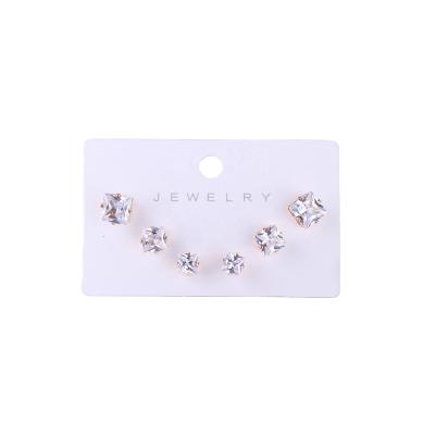 China CLASSIC [ER1012] 3 Size Mix Square Multi-size Zircon Stud Earring (Princess Cut) Set In Card. for sale