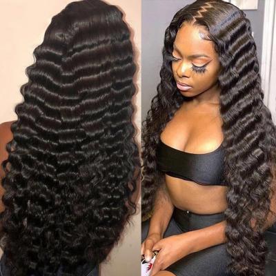 China Deep Wave 13x4 Full Lace Hair Wig Lace Front Human Hair Wigs 26 Long 28 30Inch Brazilian Deep Curly Frontal Wig For Black Women for sale