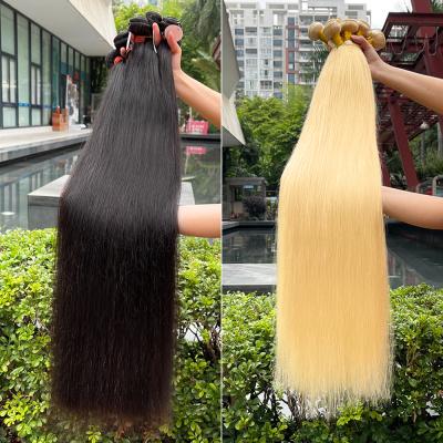 China Silky Straight Wave Hair Weaving 613 Honey Blonde Straight Hair Bundles 1/3/4 Inch PCS Remy Hair Bundles 16-24 for sale