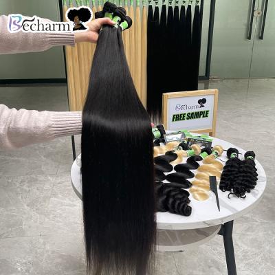 China 100% Cuticle Aligned Hair Becharm 100% Human Hair Bundles With Closure Transparent 5x5 Lace Closure With Bundles Peruvian Straight Hair Bundles Wholesale for sale