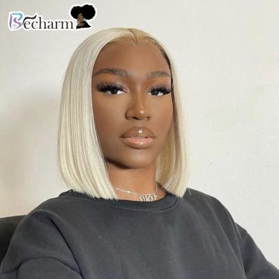 China Silky Straight Bob Wig Brazilian Soft Swiss Lace Front Human Hair Wigs For Women Wave 613 Short Honey Blonde Bob Wig Straight Lace Front Human Hair Wigs Pre Plucked for sale