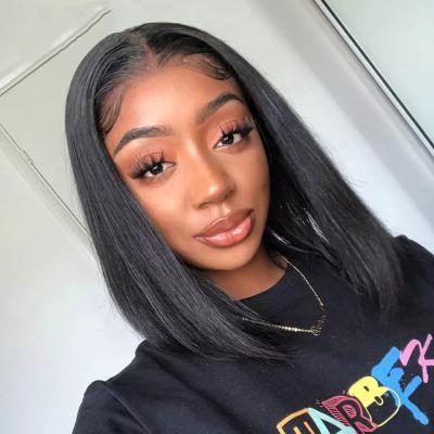 China Natural Short Bob Wig Straight Lace Front Human Hair Wigs Silky Straight Wave For Women Natural Brazilian Remy Color Pre Plucked Hair Wig With Baby Hair for sale