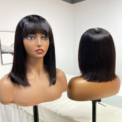 China Full Lace Human Hair Wigs 100% Hair Wig With Bangs Short Cheap Brazilian Straight Black Long Bangs 40 Inches Women Color Bob Human Hair Wigs For for sale