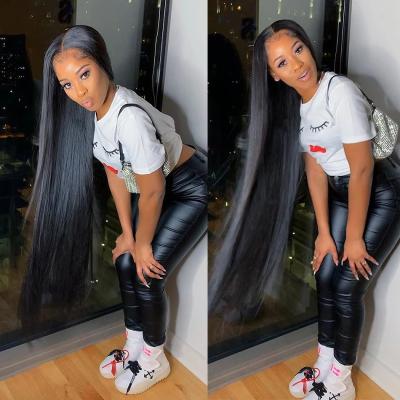 China Silky Straight Sheer Straight Lace Front Wigs Pre Frontal Human Hair Wigs Peruvian Full Lace Wig 13X4 13X6 HD Wave Plucked 180 Density Remy for sale