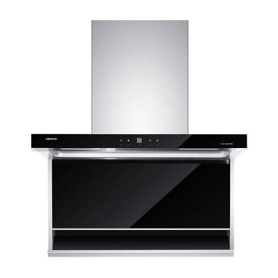 China L-shape Commercial Hotel Side Wall Mounted Range Hood With Full Black Tempered Glass for sale